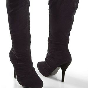 Venus Black Knee High Velvet Ruched Boots Sz 8.5